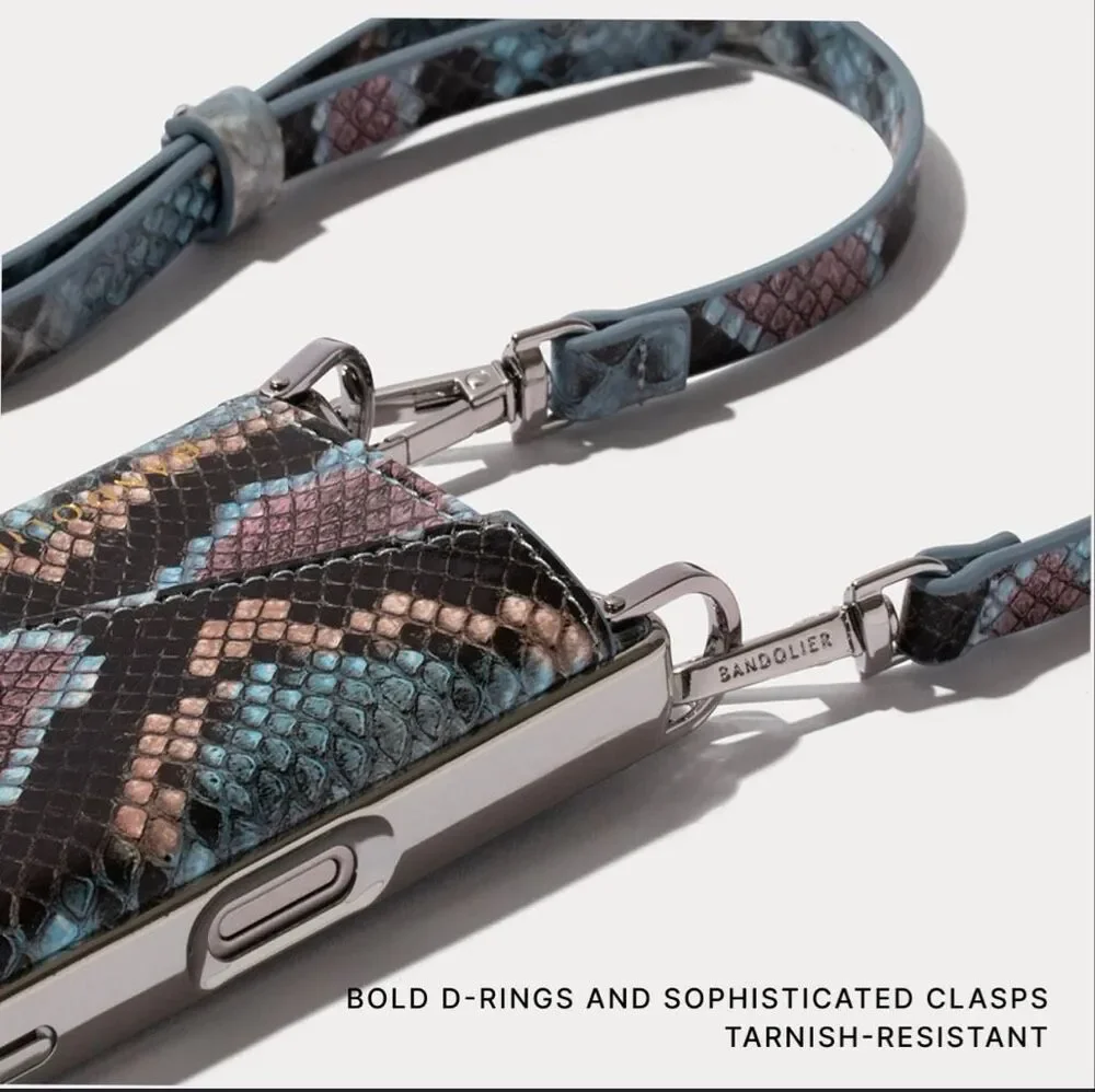 Bandolier blue snakeskin donna iPhone 17 Pro Max crossbody case/belt/strap